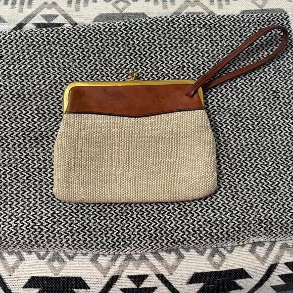 Vintage *Rare* 60’s Etienne Aigner Linen Leather Clutch Wallet - Picture 3 of 9